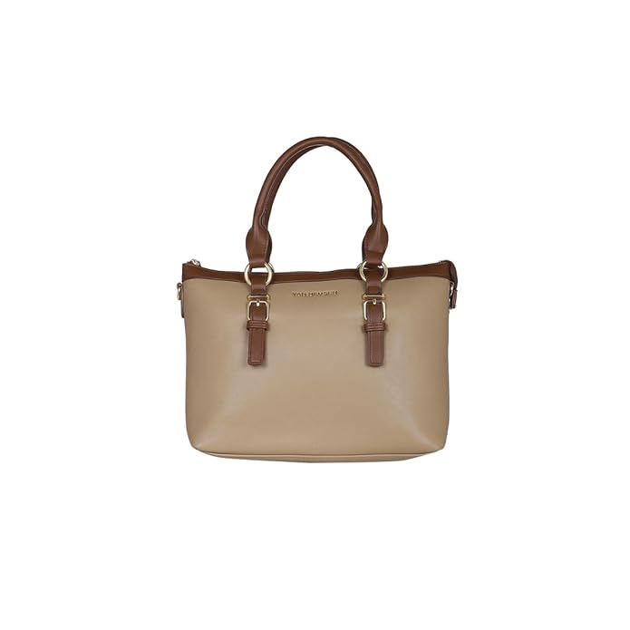Van Heusen Women's Tote Bag| Color blocked Tan & Brown | Fits Upto 11 Inch Laptop | Office Bag for Work