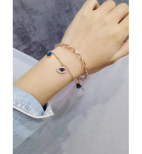 Evil Eye Charm Bracelet with Blue Crystal Drops - Image 2