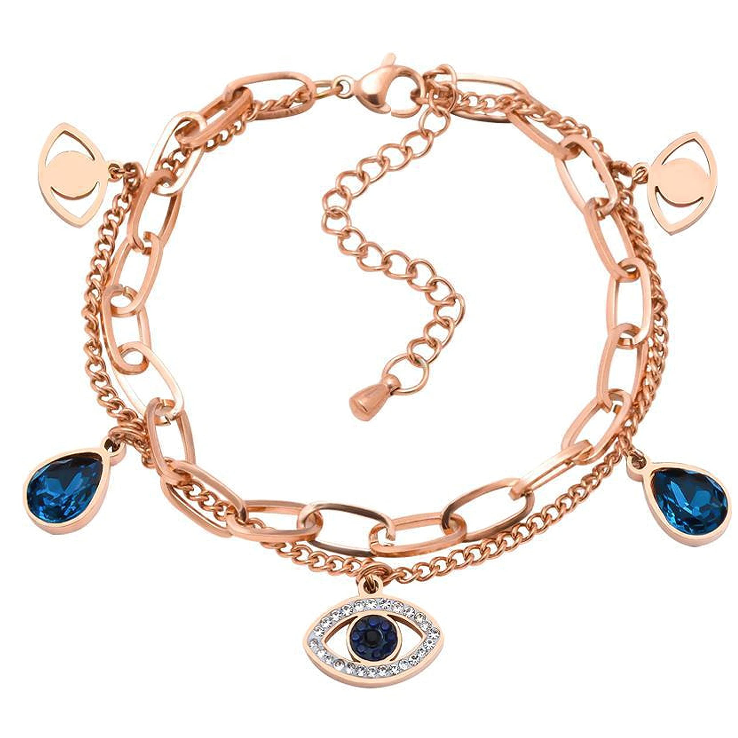 Evil Eye Charm Bracelet with Blue Crystal Drops - Image 3