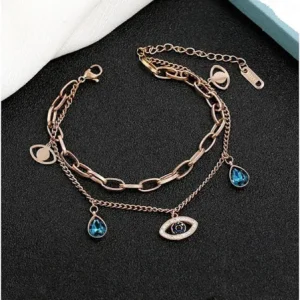 Evil Eye Charm Bracelet with Blue Crystal Drops