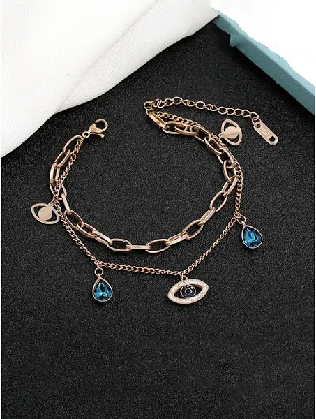 Evil Eye Charm Bracelet with Blue Crystal Drops